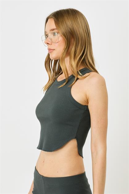 Womens Oval Ribbed Spaghetti Strap Crop Tank Top 920