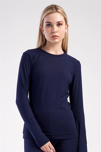 Kadın Uzun Kol Bisiklet Yaka Termal T-Shirt 409008 Lacivert
