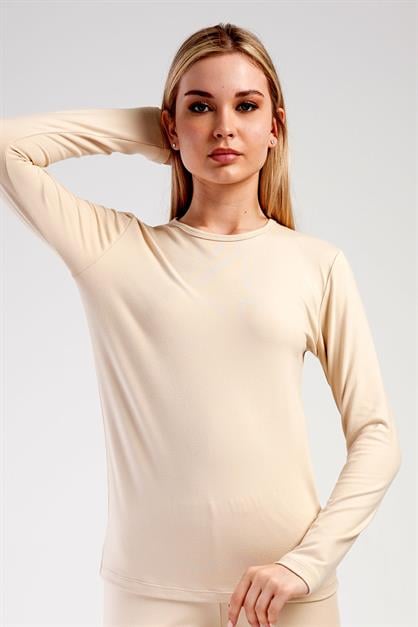 Kadın Uzun Kol Bisiklet Yaka Termal T-Shirt 409008 Bej