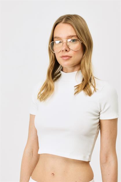 Womens Fitted Crew Neck Short Sleeve Ribbed Blouse 921