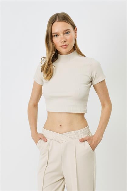 Womens Fitted Crew Neck Short Sleeve Ribbed Blouse 921