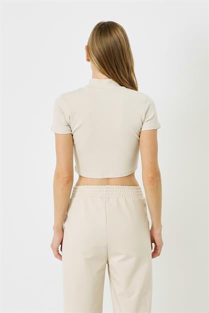 Womens Fitted Crew Neck Short Sleeve Ribbed Blouse 921