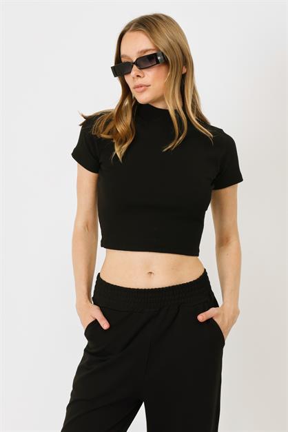 Womens Fitted Crew Neck Short Sleeve Ribbed Blouse 921