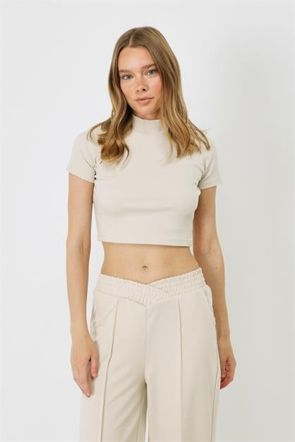 Womens Fitted Crew Neck Short Sleeve Ribbed Blouse 921