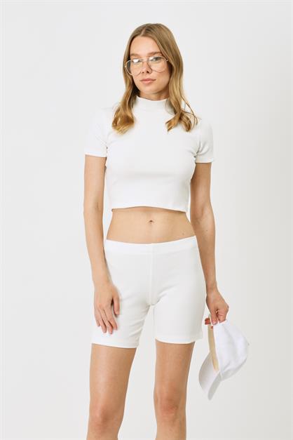 Womens Fitted Crew Neck Short Sleeve Ribbed Blouse 921