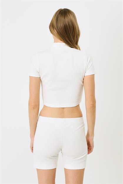 Womens Fitted Crew Neck Short Sleeve Ribbed Blouse 921