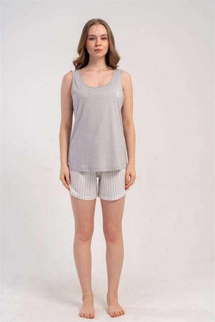 Kalın Askılı Şortlu Pijama Takımı Gri-512223