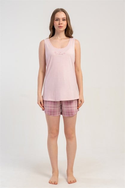 Kalın Askılı Şortlu Pijama Takımı Pembe-512199