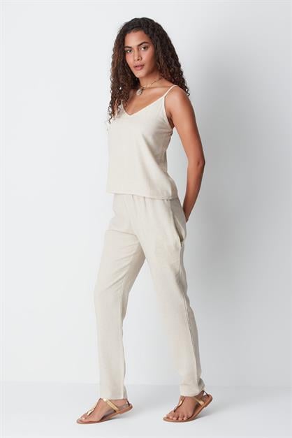 Linen String Strap Tank Set 9160