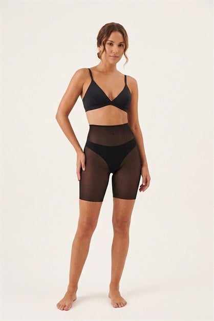 Lazer Kesim İz Yapmayan Tül Toparlayıcı Yüksek Bel Hayalet Boxer Korse C12705 Siyah