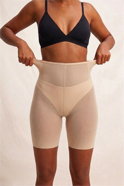 Lazer Kesim İz Yapmayan Tül Toparlayıcı Yüksek Bel Hayalet Boxer Korse C12705 Ten