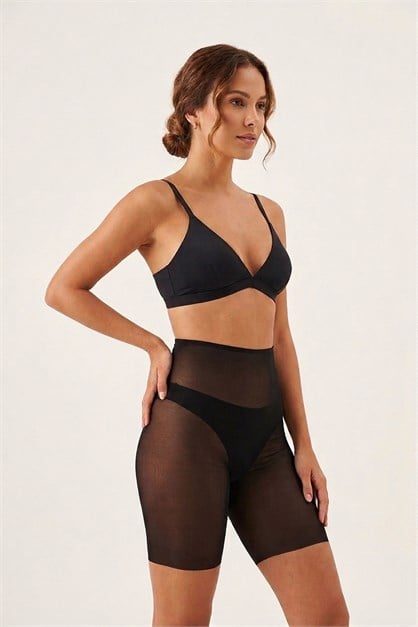Lazer Kesim İz Yapmayan Tül Toparlayıcı Yüksek Bel Hayalet Boxer Korse C12705 Siyah