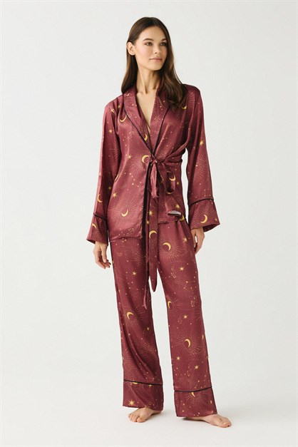 Luna Touch Kimono Pantolon 2li Saten Takım Kiremit