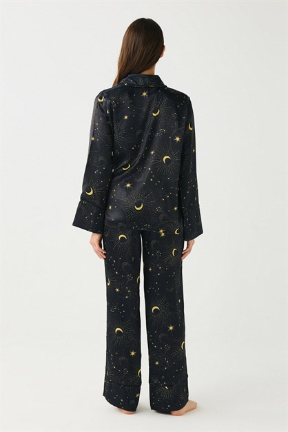 Luna Touch Kimono Pantolon 2li Saten Takım Lacivert