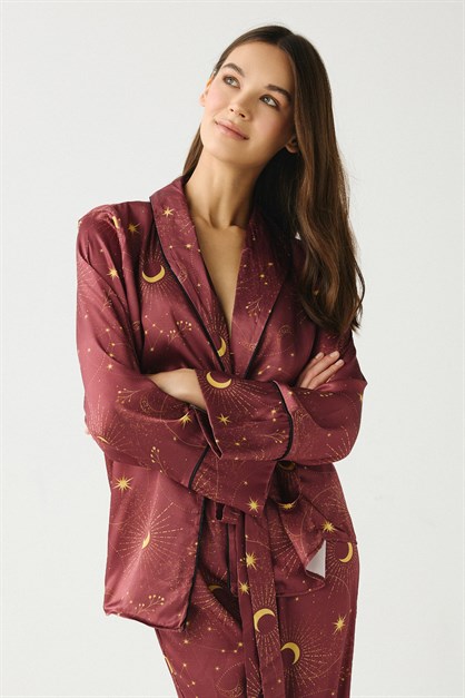 Luna Touch Kimono Pantolon 2li Saten Takım Kiremit