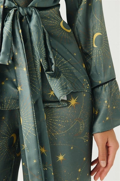 Luna Touch Kimono Pantolon 2li Saten Takım Haki