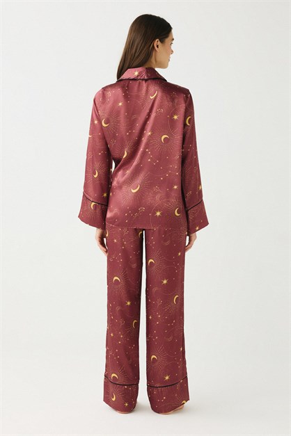 Luna Touch Kimono Pantolon 2li Saten Takım Kiremit