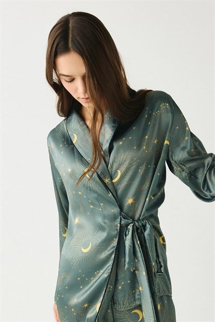 Luna Touch Kimono Pantolon 2li Saten Takım Haki
