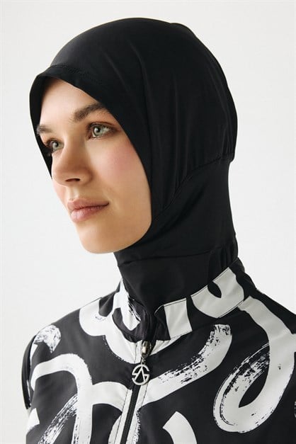 Modern Desen Detaylı Tam Kapalı Tesettür Mayo 4111 Siyah/Beyaz