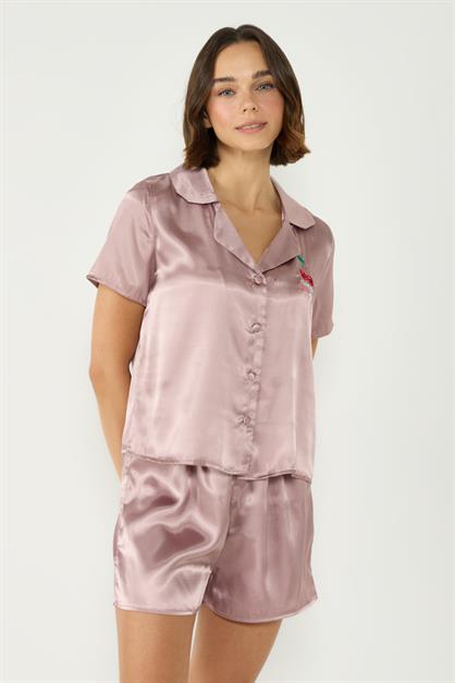 Satin Short-Sleeve Pajama Set with Shorts 033 