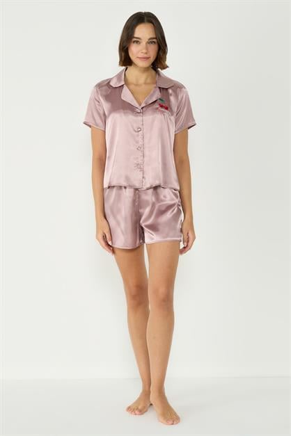 Satin Short-Sleeve Pajama Set with Shorts 033 