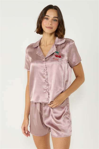 Satin Short-Sleeve Pajama Set with Shorts 033 