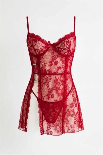 Parlak Detaylı Babydoll Kırmızı