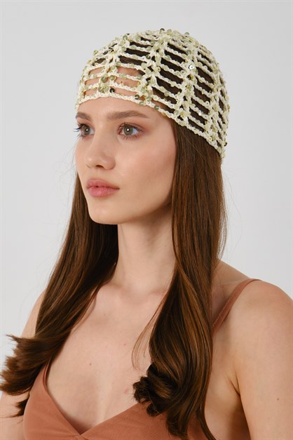 Payet Detaylı Yazlık Örgü Bere Y8248 Krem
