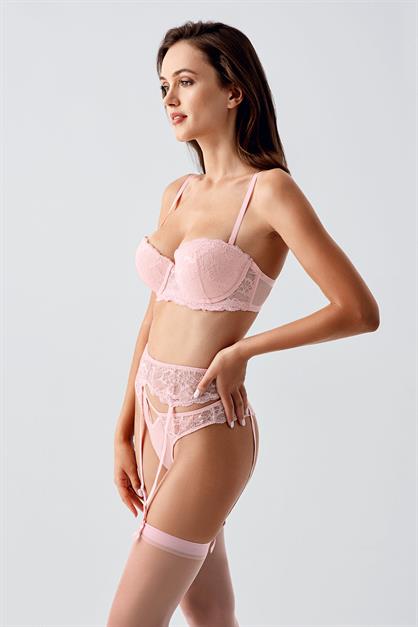 Push-up Lace Bra And Stocking Set With Thin Straps C14169
