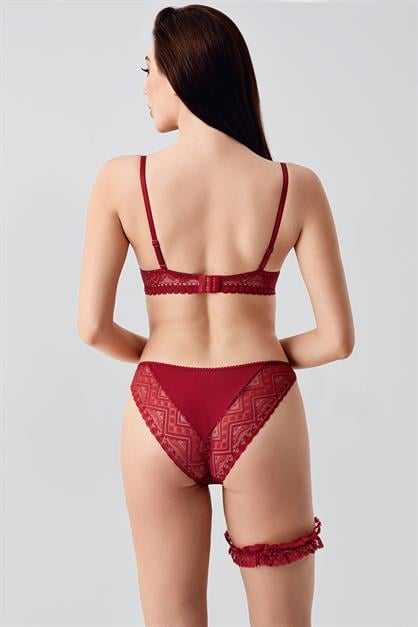 Push-up Dolgulu Bacak Bantlı Sütyen Takım C14155 Bordo
