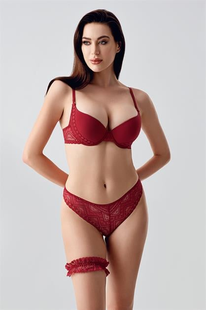 Push-up Dolgulu Bacak Bantlı Sütyen Takım C14155 Bordo