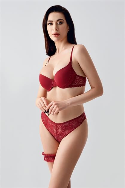 Push-up Dolgulu Bacak Bantlı Sütyen Takım C14155 Bordo