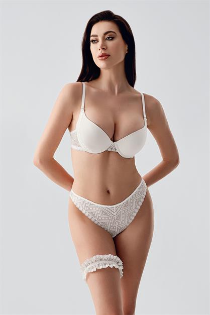 Push-up Dolgulu Bacak Bantlı Sütyen Takım C14155 Ekru