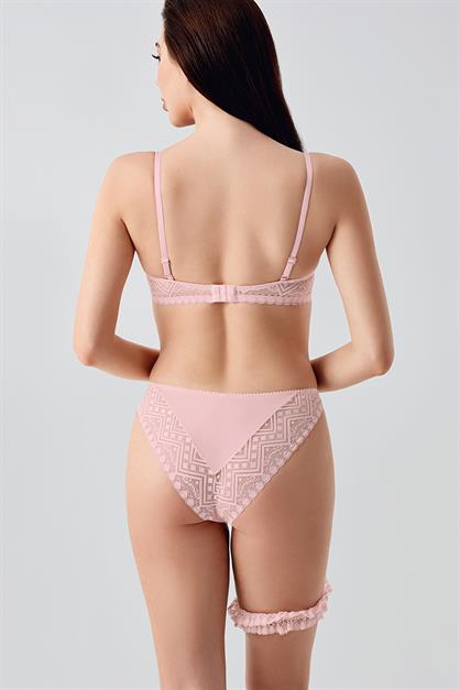 Push-up Dolgulu Bacak Bantlı Sütyen Takım C14155 Pudra