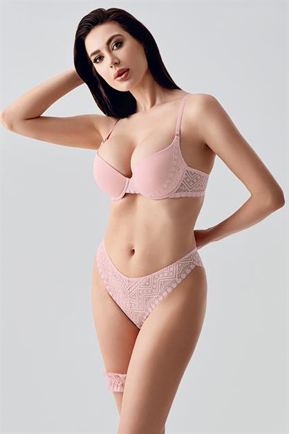 Push-up Dolgulu Bacak Bantlı Sütyen Takım C14155 Pudra