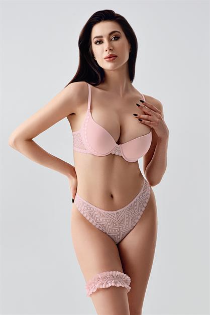 Push-up Dolgulu Bacak Bantlı Sütyen Takım C14155 Pudra
