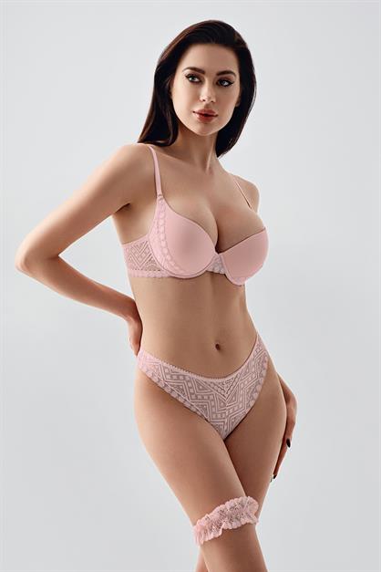 Push-up Dolgulu Bacak Bantlı Sütyen Takım C14155 Pudra