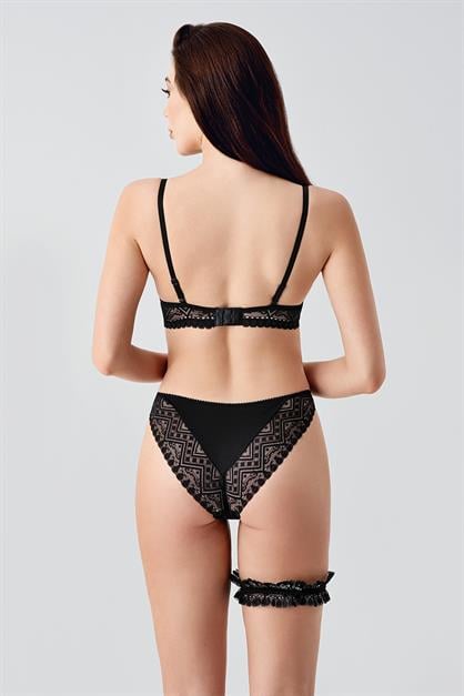 Push-up Dolgulu Bacak Bantlı Sütyen Takım C14155 Siyah