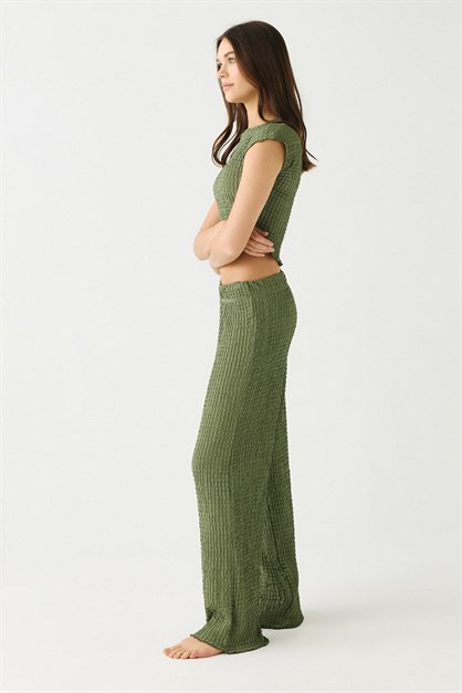 Rahat Dokulu Fırfır Detaylı Pijama Takım 9157 Yeşil