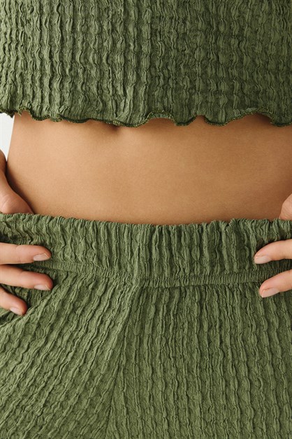 Rahat Dokulu Fırfır Detaylı Pijama Takım 9157 Yeşil