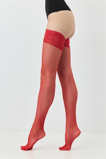 Silikonlu 20 Denye Jartiyer Çorap Kırmızı