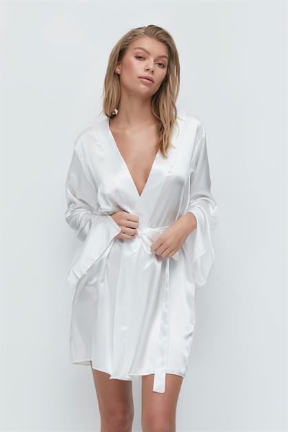 Back Detail Long Sleeve Satin Nightgown 091