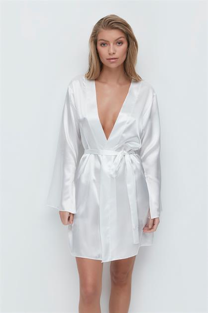 Back Detail Long Sleeve Satin Nightgown 091