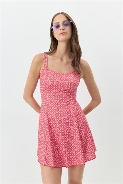 Şortlu Elbise Mayo 7490 Kırmızı/Mor