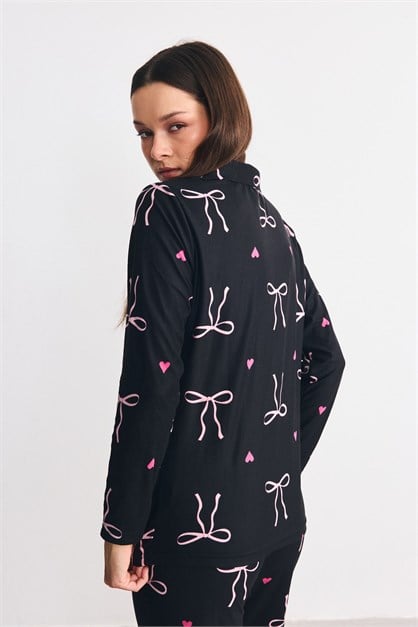 Süet Dokulu Gömlek Yaka Pijama Takımı Fiyonk