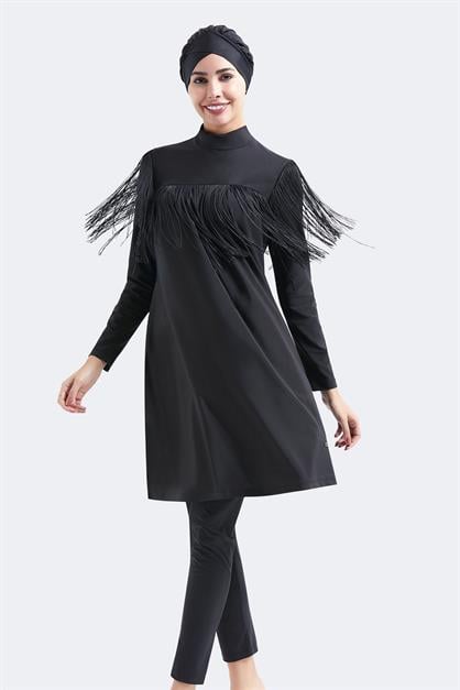 Full Covered 4-Piece Fringe Detail Modest Swimwear C14060