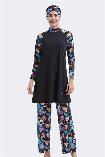 Full Covered 4-piece Modest Swimwear C11007 Black
