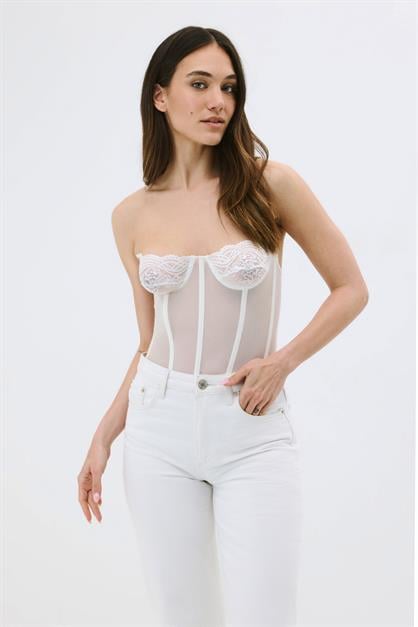 Sheer Lace Strapless Bustier - Sexy Floral Lace Corset Top - Style 6003