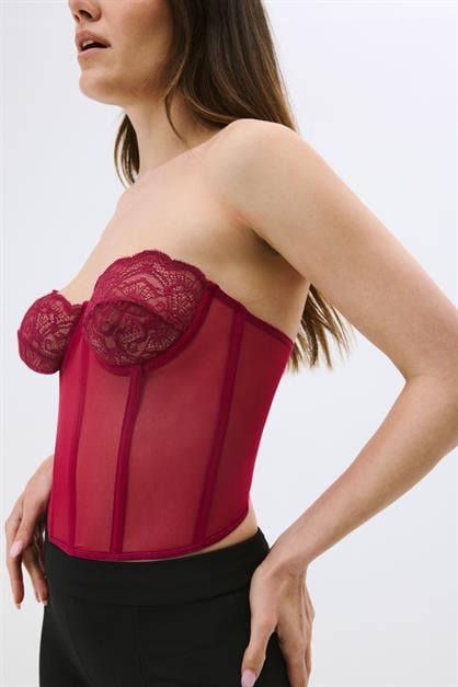 Sheer Lace Strapless Bustier - Sexy Floral Lace Corset Top - Style 6003