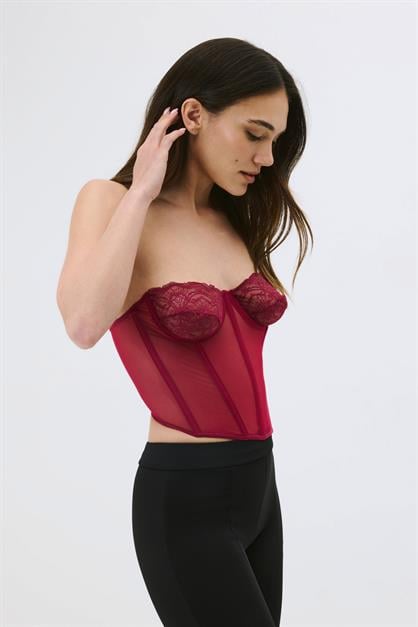 Sheer Lace Strapless Bustier - Sexy Floral Lace Corset Top - Style 6003